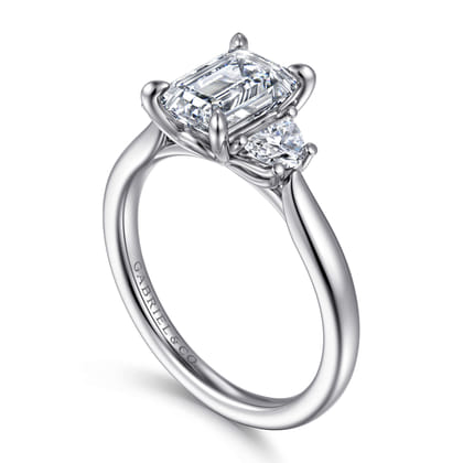 Devon - 14K White Gold Emerald Cut Three Stone Lotus Diamond Engagement Ring