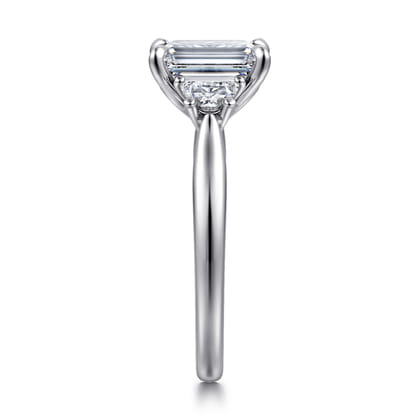 Devon - 14K White Gold Emerald Cut Three Stone Lotus Diamond Engagement Ring