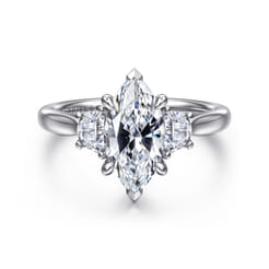 Devon - 14K White Gold Marquise Shape Three Stone Lotus Diamond Engagement Ring