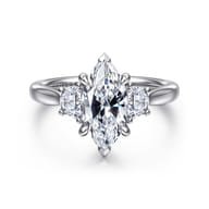 Devon - 14K White Gold Marquise Shape Three Stone Lotus Diamond Engagement Ring