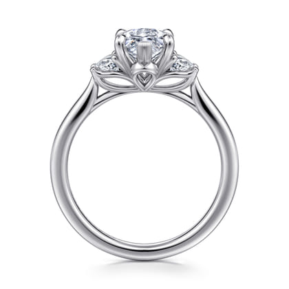 Devon - 14K White Gold Marquise Shape Three Stone Lotus Diamond Engagement Ring