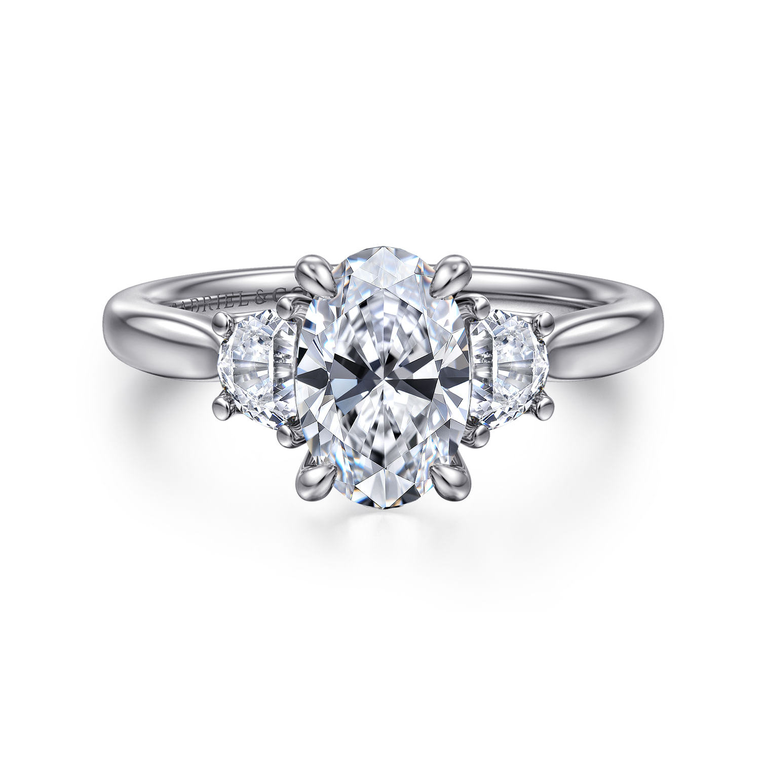Devon - 14K White Gold Oval Three Stone Lotus Diamond Engagement Ring