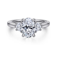 Devon - 14K White Gold Oval Three Stone Lotus Diamond Engagement Ring
