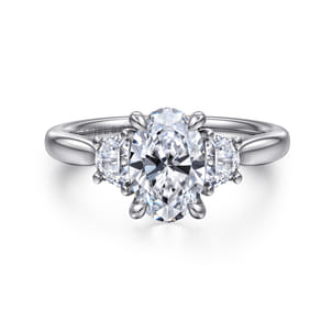 Devon - 14K White Gold Oval Three Stone Lotus Diamond Engagement Ring