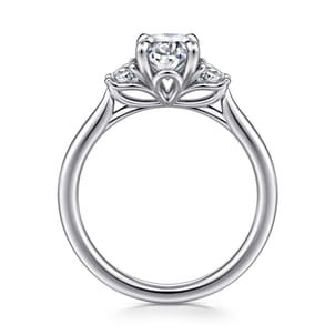 Devon - 14K White Gold Oval Three Stone Lotus Diamond Engagement Ring