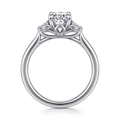 Devon - 14K White Gold Oval Three Stone Lotus Diamond Engagement Ring