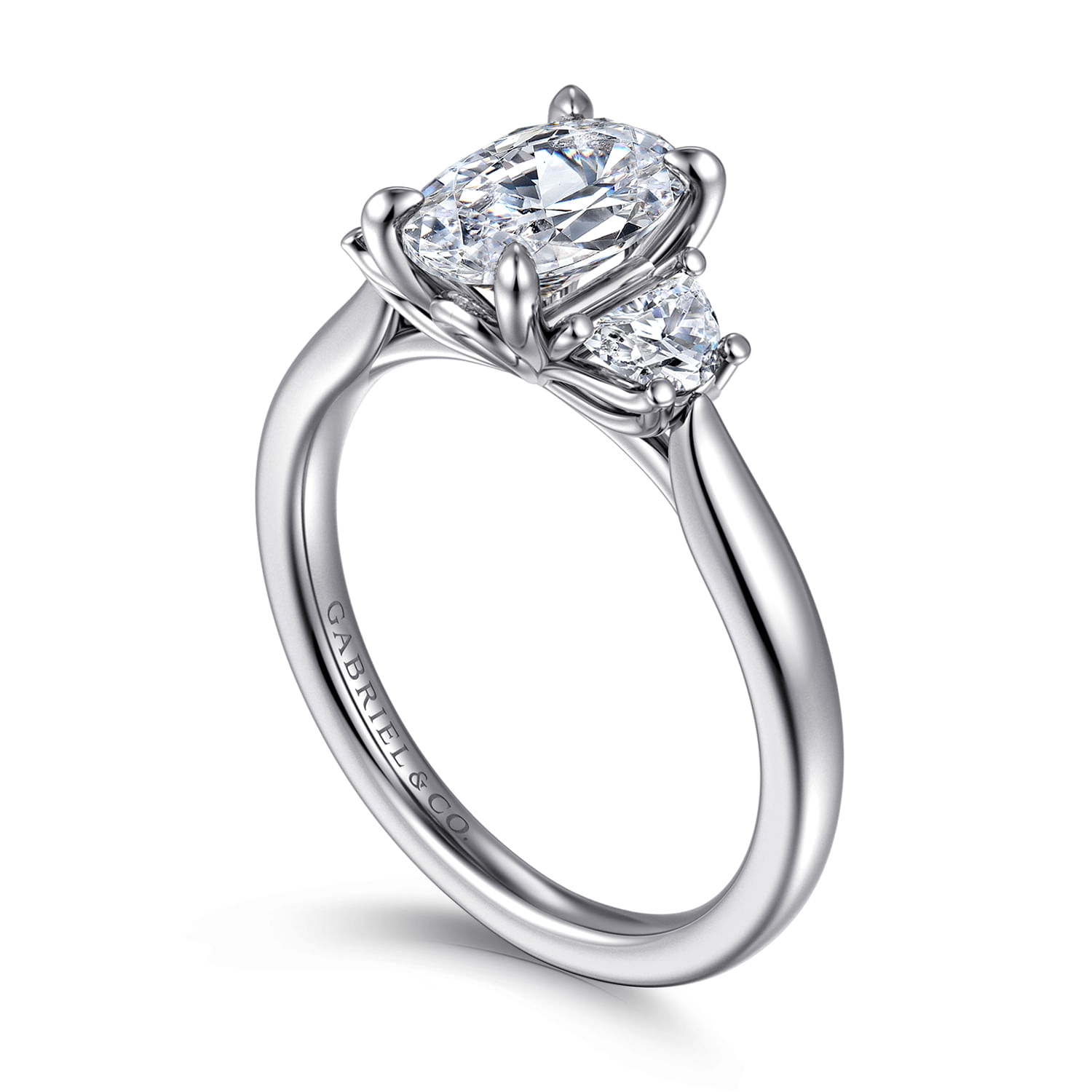 Devon - 14K White Gold Oval Three Stone Lotus Diamond Engagement Ring