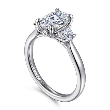 Devon - 14K White Gold Oval Three Stone Lotus Diamond Engagement Ring