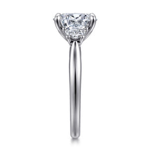 Devon - 14K White Gold Oval Three Stone Lotus Diamond Engagement Ring