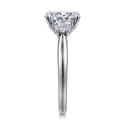 Devon - 14K White Gold Oval Three Stone Lotus Diamond Engagement Ring