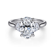 Devon - 14K White Gold Oval Three Stone Lotus Diamond Engagement Ring