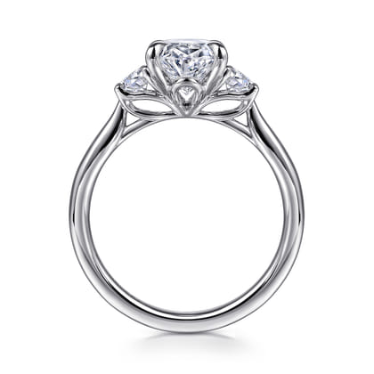 Devon - 14K White Gold Oval Three Stone Lotus Diamond Engagement Ring