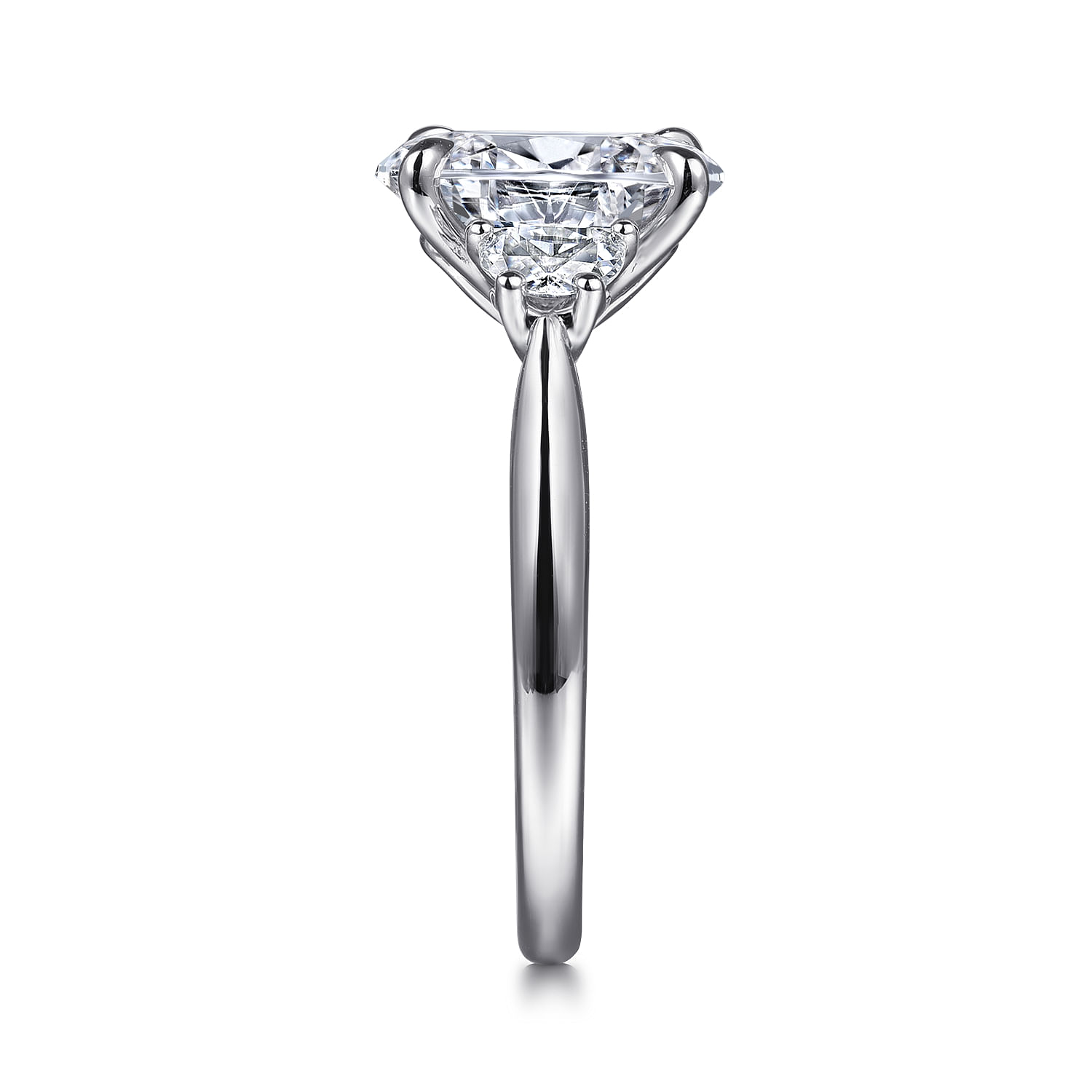 Devon - 14K White Gold Oval Three Stone Lotus Diamond Engagement Ring