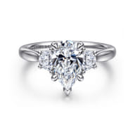 Devon - 14K White Gold Pear Shape Three Stone Lotus Diamond Engagement Ring