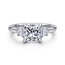 Devon - 14K White Gold Princess Cut Three Stone Lotus Diamond Engagement Ring