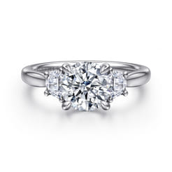 Devon - 14K White Gold Round Three Stone Lotus Diamond Engagement Ring