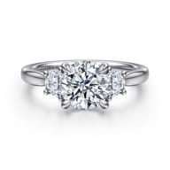 Devon - 14K White Gold Round Three Stone Lotus Diamond Engagement Ring