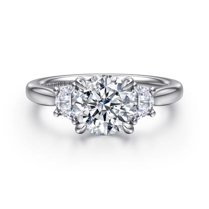 Devon - 14K White Gold Round Three Stone Lotus Diamond Engagement Ring