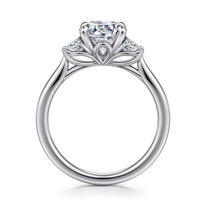 Devon - 14K White Gold Round Three Stone Lotus Diamond Engagement Ring