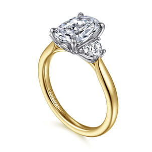 Devon - 14K White-Yellow Gold Oval Three Stone Lotus Diamond Engagement Ring