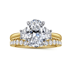 Devon - 14K White-Yellow Gold Oval Three Stone Lotus Diamond Engagement Ring