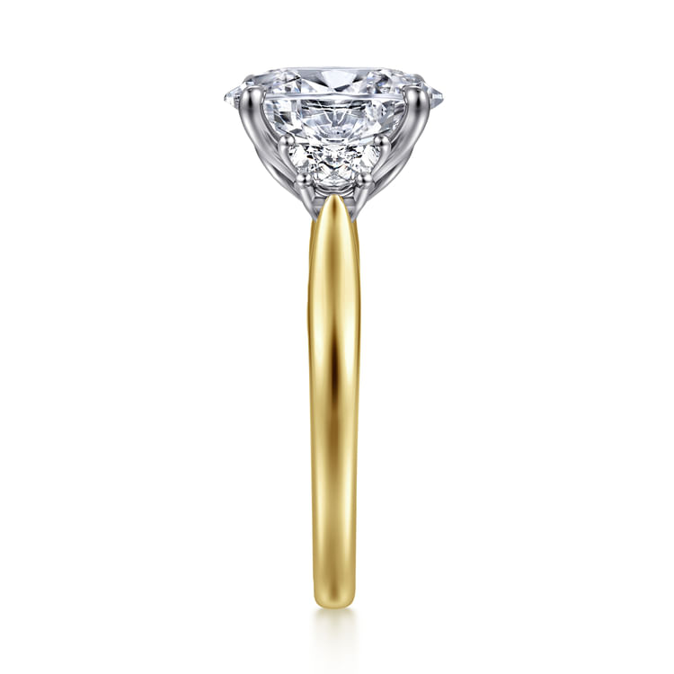 Devon - 14K White-Yellow Gold Oval Three Stone Lotus Diamond Engagement Ring