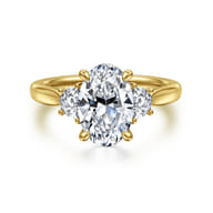 Devon - 14K Yellow Gold Oval Three Stone Lotus Diamond Engagement Ring