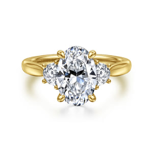 Devon - 14K Yellow Gold Oval Three Stone Lotus Diamond Engagement Ring