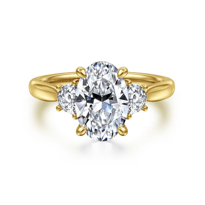 Devon - 14K Yellow Gold Oval Three Stone Lotus Diamond Engagement Ring