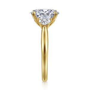 Devon - 14K Yellow Gold Oval Three Stone Lotus Diamond Engagement Ring