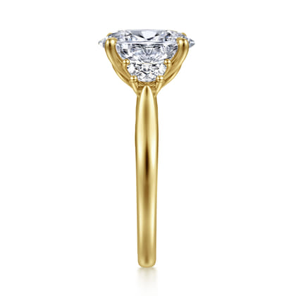 Devon - 14K Yellow Gold Oval Three Stone Lotus Diamond Engagement Ring