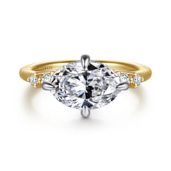 Devoted - 14K White-Yellow Gold Compass Prong Oval Diamond Engagement Ring