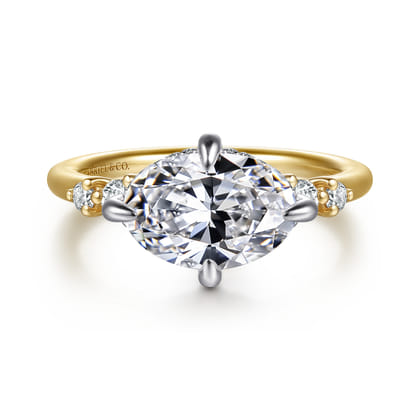 Devoted - 14K White-Yellow Gold Compass Prong Oval Diamond Engagement Ring