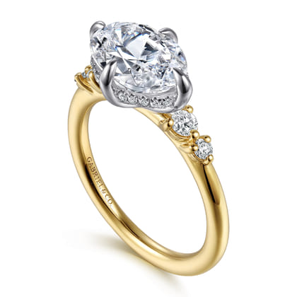 Devoted - 14K White-Yellow Gold Compass Prong Oval Diamond Engagement Ring