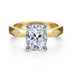 Deya - 14K White-Yellow Gold Elongated Cushion Diamond Engagement Ring