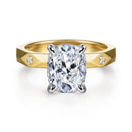Deya - 14K White-Yellow Gold Elongated Cushion Diamond Engagement Ring