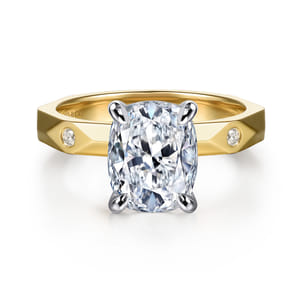 Deya - 14K White-Yellow Gold Elongated Cushion Diamond Engagement Ring