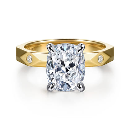 Deya - 14K White-Yellow Gold Elongated Cushion Diamond Engagement Ring