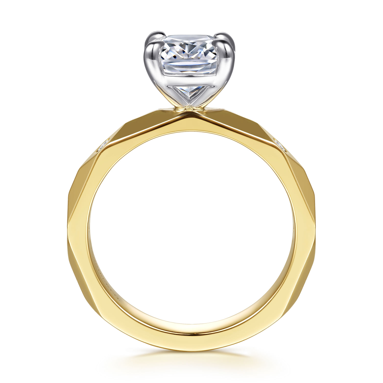 Deya - 14K White-Yellow Gold Elongated Cushion Diamond Engagement Ring