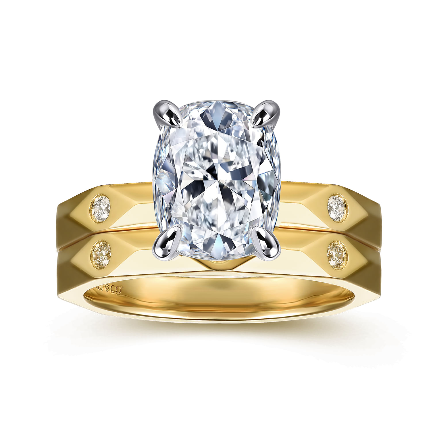 Deya - 14K White-Yellow Gold Elongated Cushion Diamond Engagement Ring