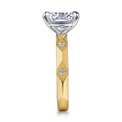 Deya - 14K White-Yellow Gold Elongated Cushion Diamond Engagement Ring