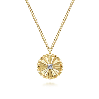 Diamond Cut - 14K White  Yellow Gold Diamond Pendant Necklace-Bujukan