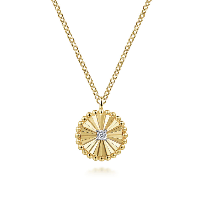 Diamond Cut - 14K White  Yellow Gold Diamond Pendant Necklace-Bujukan - 0.03 ct - Shot 1