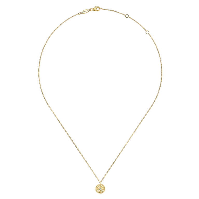 Diamond Cut - 14K White  Yellow Gold Diamond Pendant Necklace-Bujukan - 0.03 ct - Shot 2