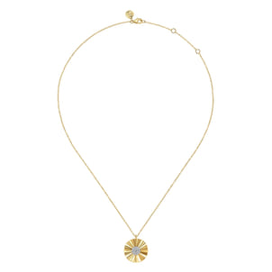 Diamond Cut - 14K White and Yellow Gold Diamond Round Shape Necklace with Diamond Cut Texture