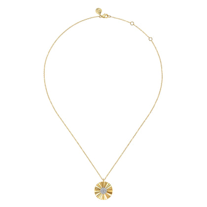 Diamond Cut - 14K White and Yellow Gold Diamond Round Shape Necklace with Diamond Cut Texture