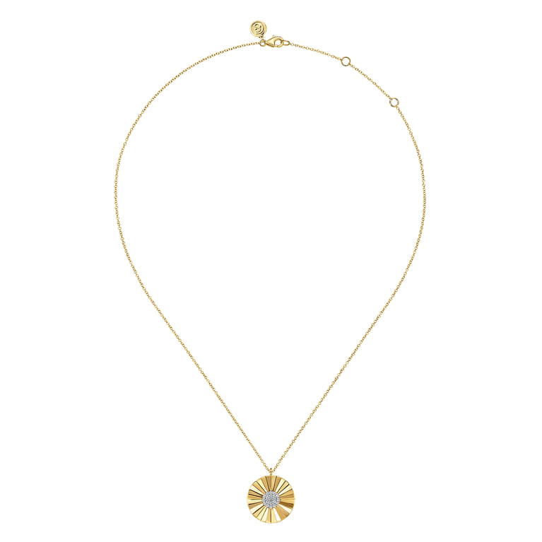Diamond Cut - 14K White and Yellow Gold Diamond Round Shape Necklace with Diamond Cut Texture - 0.2 ct - Shot 2