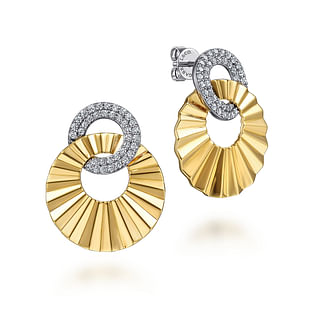 Diamond-Cut---14K-White-and-Yellow-Gold-Double-Round-Disk-Earrings-Stud-With-Diamond-Cut-Texture1
