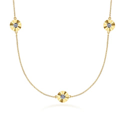 Diamond Cut - 14K White and Yellow Gold Station Necklace with Diamonds