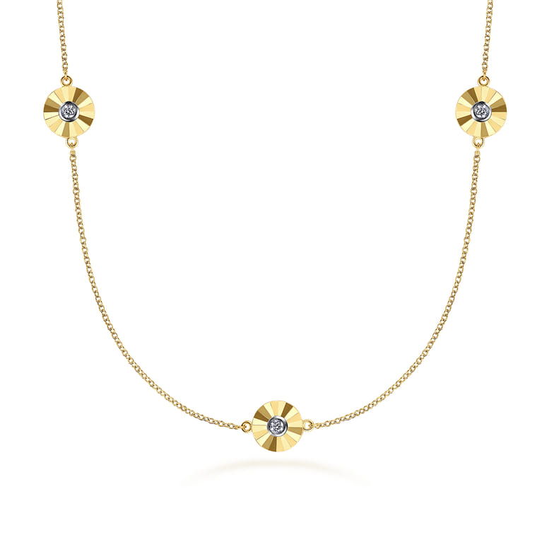 Diamond Cut - 14K White and Yellow Gold Station Necklace with Diamonds - 0.4 ct - Shot 1